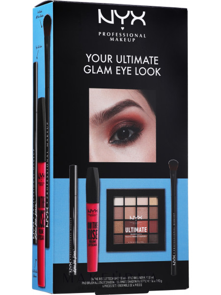 Nyx professional makeup ultimate glam eyes look (mascara10ml+eyeliner1ml+shpalette16x1.18g+brush1pc)