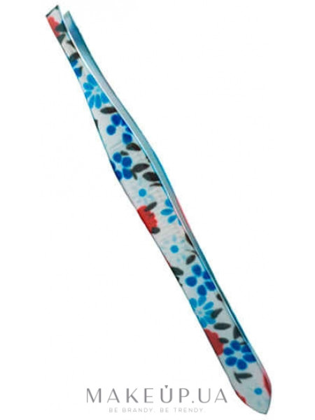 Пинцет косметический профессиональный прямой p-28, белый с синими цветами