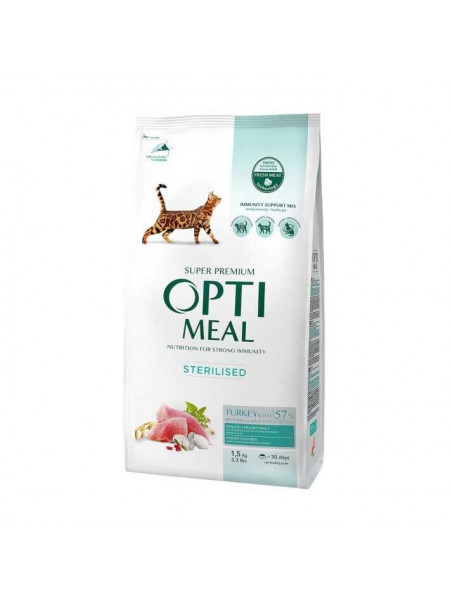 Сухой корм для стерилизованных кошек Optimeal Adult Cat Sterilised Turkey With Oat 1,5 кг (индейка и овес)