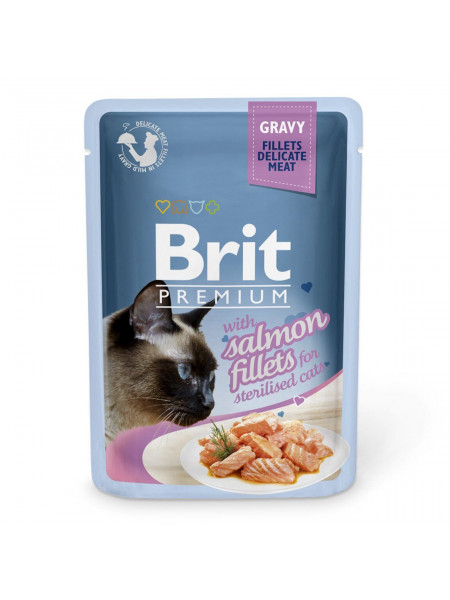 Влажный корм для стерилизованных кошек Brit Premium Cat Salmon Fillets Gravy pouch 85 г (филе лосося в соусе)