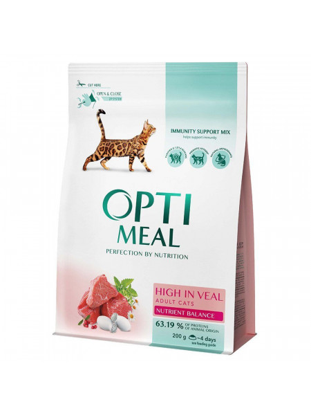 Сухой корм для взрослых кошек Optimeal Adult Cat High in Veal 200 г (телятина)