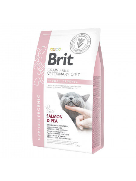 Сухой корм для кошек, при пищевой аллергии Brit GF Veterinary Diet Hypoallergenic 2 кг (лосось)