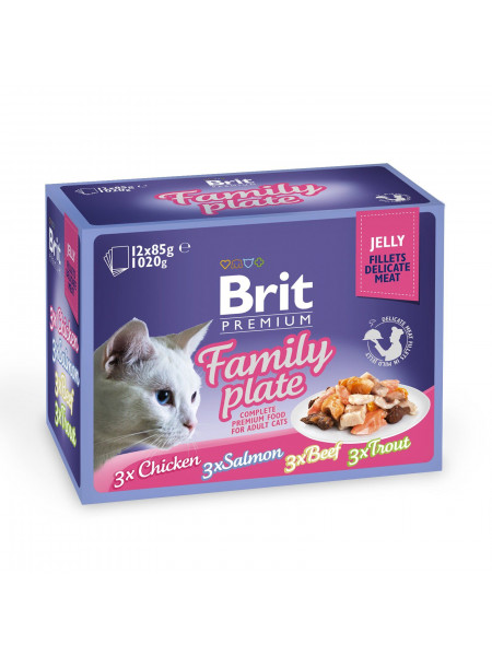 Влажный корм для кошек Brit Premium Cat Family Plate Jelly pouches 1020 г (ассорти из 4 вкусов «Семейная тарелка» в желе)