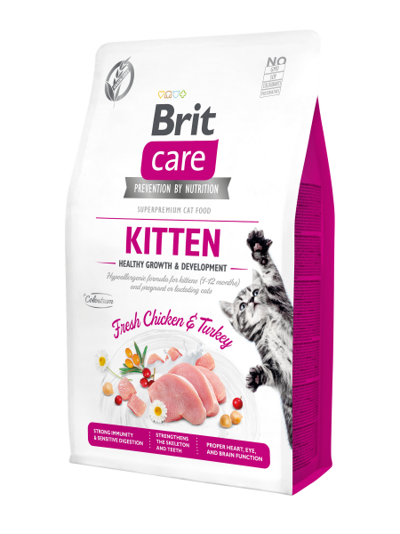 Сухой корм для котят Brit Care Cat GF Kitten HGrowth & Development 2 кг (курица и индейка)