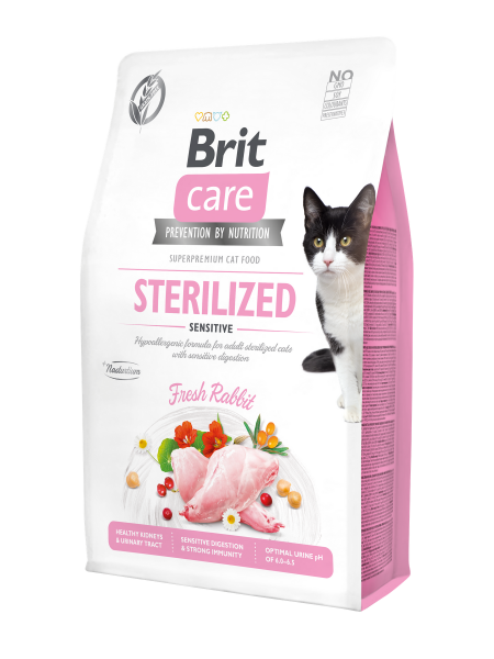 Сухой корм для стерилизованных кошек с чувствительным пищеварением Brit Care Cat GF Sterilized Sensitive 2 кг (кролик)