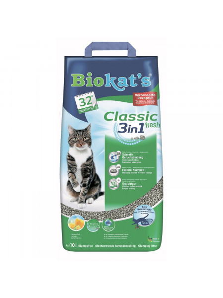Наполнитель туалета для кошек Biokat's Classic Fresh 3in1 10 л (бентонитовый)