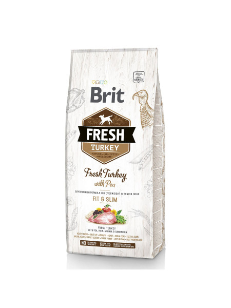 Сухой корм для собак с лишним весом Brit Fresh Turkey Pea Adult Fit & Slim 12 кг (индейка)
