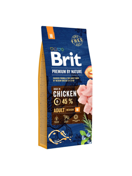 Сухой корм для взрослых собак средних пород (весом от 10 до 25 кг) Brit Premium Adult M 15 кг (курица)