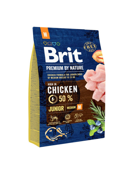 Сухой корм для щенков и молодых собак средних пород (весом от 10 до 25 кг) Brit Premium Junior M 3 кг (курица)