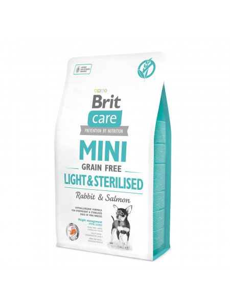 Сухой корм для собак миниатюрных пород с избыточным весом или стерилизованных Brit Care Mini GF Light & Sterilised 2 кг (лосось и кролик)