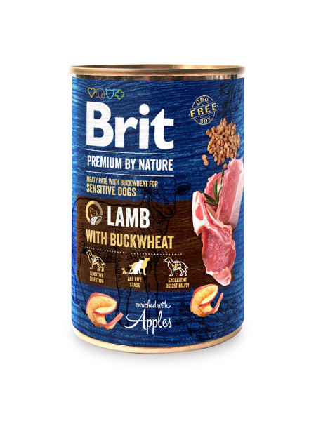 Влажный корм для собак с чувствительным пищеварением Brit Premium By Nature Lamb with Buckwheat 400 г (ягненок)