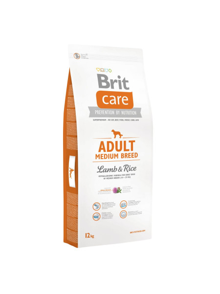 Сухой корм для взрослых собак средних пород (весом от 10 до 25 кг) Brit Care Adult Medium Breed Lamb & Rice 12 кг (ягненок и рис)