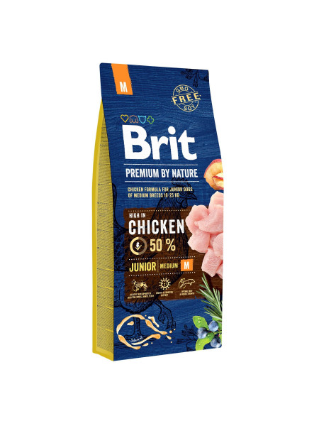 Сухой корм для щенков и молодых собак средних пород (весом от 10 до 25 кг) Brit Premium Junior M 15 кг (курица)